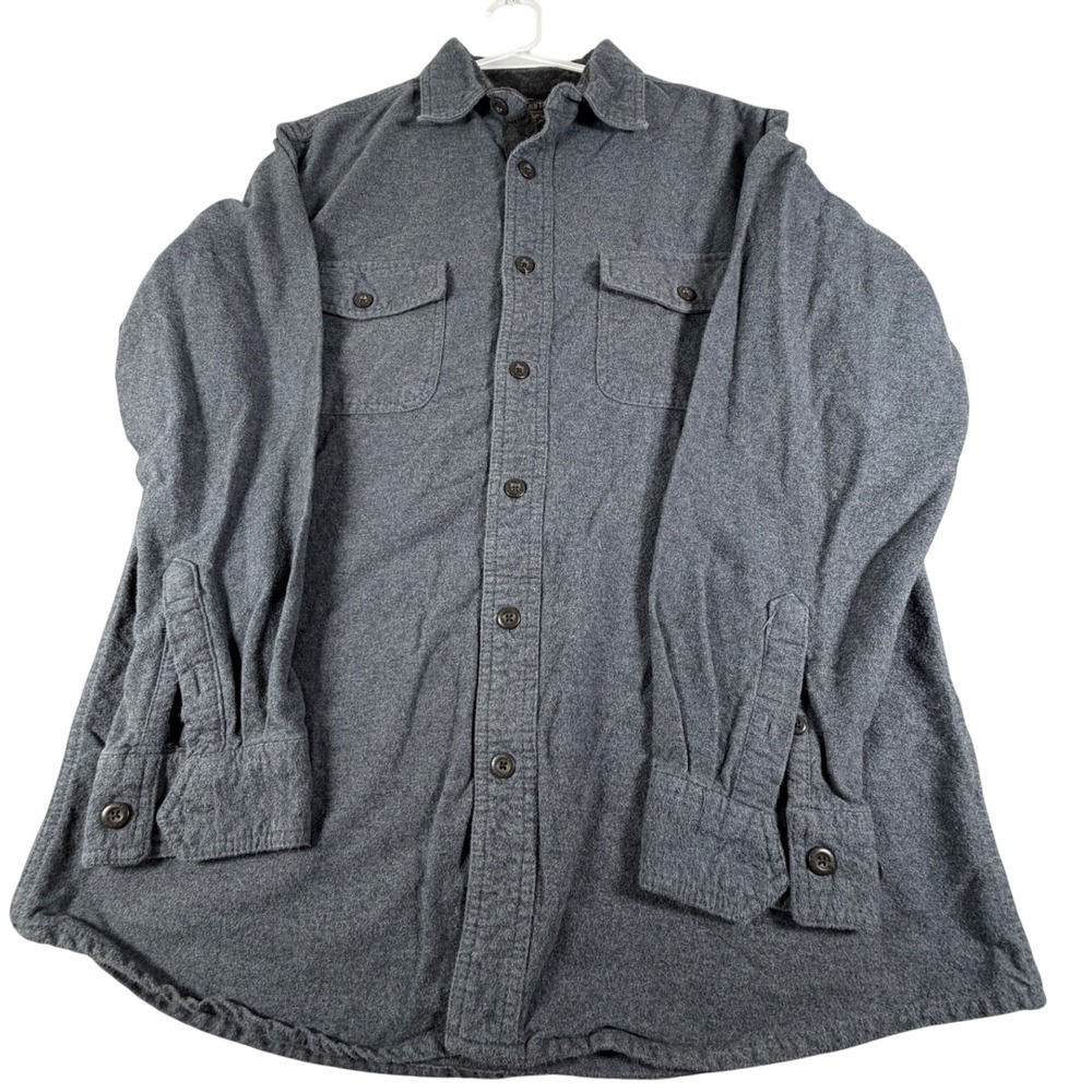 Grizzly Mountain Mens Flannel Shirt Large Gray Long Sleeve Heavyweight Button Up